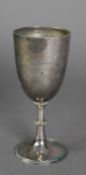VICTORIAN PLAIN SILVER PRESENTATION GOBLET, of typical form with beaded borders and central knop,