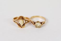 18ct GOLD RING, collet set with an oval opal, 2.9gms, ring size L/M, Chester 1913 and 9ct GOLD AND