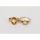 18ct GOLD RING, collet set with an oval opal, 2.9gms, ring size L/M, Chester 1913 and 9ct GOLD AND