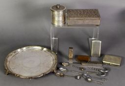 SMALL, MIXED LOT OF ELECTROPLATE, to include: SALVER, with engraved centre, shell capped moulded