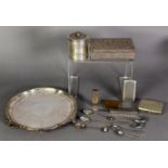 SMALL, MIXED LOT OF ELECTROPLATE, to include: SALVER, with engraved centre, shell capped moulded