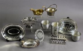 MIXED LOT OF ELECTROPLATE, comprising: OVAL CUT GLASS BUTTER DISH with pierced stand, SAUCE BOAT,