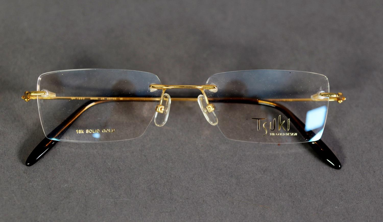 PAIR OF TSUKI (JAPANESE) 18k GOLD FRAMED UNISEX SPECTACLES, in case with certification card as