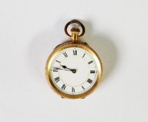 CONTINENTAL 18K GOLD FOB WATCH with keyless movement, white roman circular dial, floral and