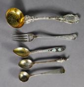 THREE PIECES OF WILLIAM IV AND LATER SILVER CUTLERY, comprising: VICTORIAN ORNATE SIFTER SPOON BY