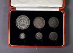 GEORGE V CASED SIX COIN SILVER PROOF SET, 1927, from THREE PENCE- CROWN