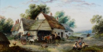 GEORGINA LARA (FL. 1862-1871) Pair of oils on canvas ‘The Village Gathering’ Signed lower left