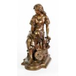 EUGÈNE AIZELIN, BARBEDIENNE BRONZE MIGNON, a seated female figure, barefoot and wearing a headscarf,