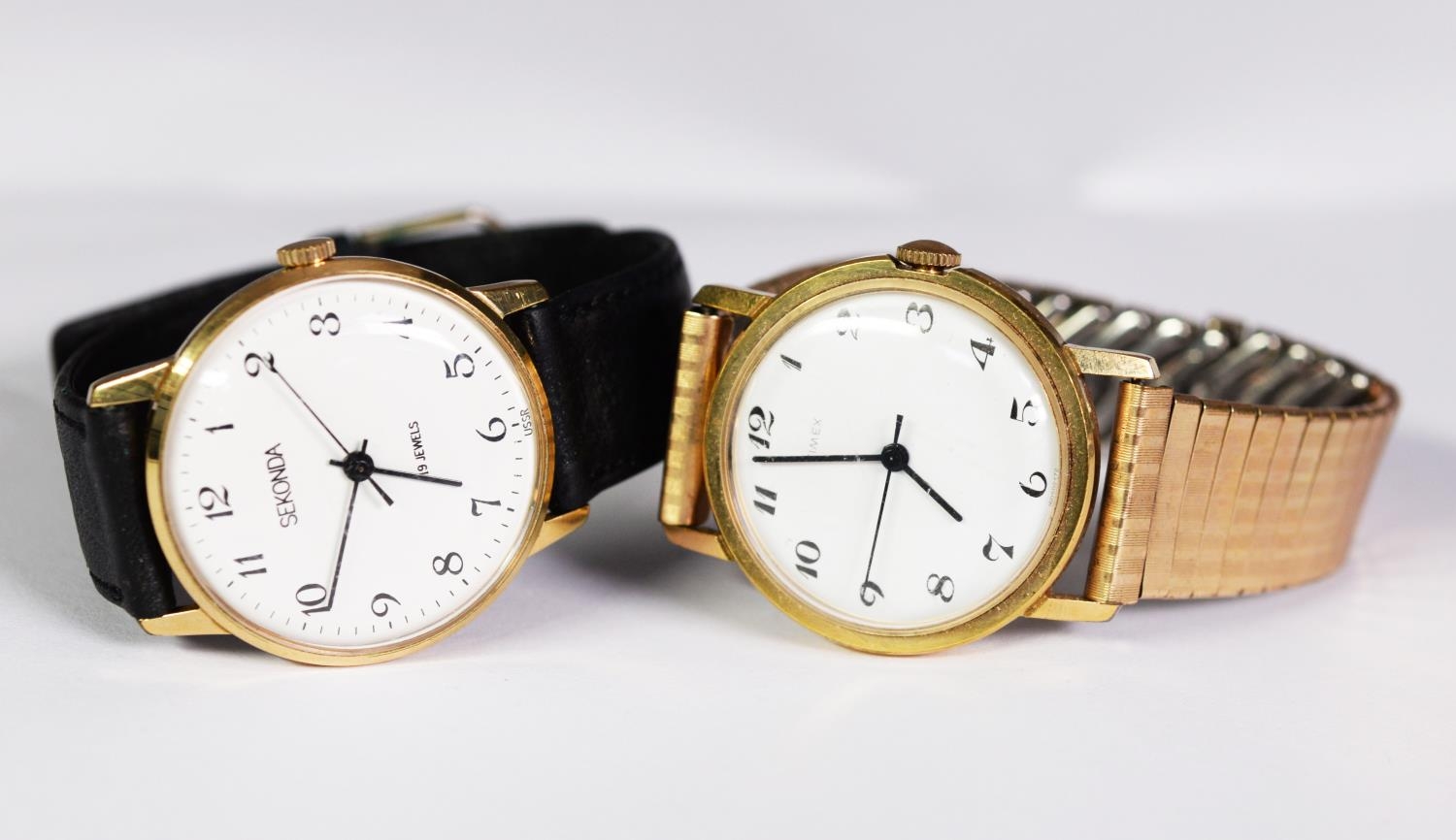 TWO GENTLEMAN'S GOLD PLATED WRISTWATCHES, both with mechanical movements and circular white arabic - Image 3 of 3