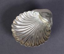 LATE VICTORIAN SILVER SHELL SHAPED BUTTER DISH, with ball feet, 5” x 4 ¼” (12.7cm x 10.8cm),