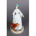 ROYAL WORCESTER CHINA RONALD VAN RUYCKWELT FIGURE, ‘Felicity’, no. 412, lady with her dog on a lead