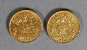 EDWARD VII 1907 GOLD HALF SOVEREIGN (VF) and a GEORGE V GOLD HALF SOVEREIGN 1925, (South African