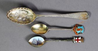 VICTORIAN SILVER BERRY SPOON BY THOMAS LEVESLEY, with bright cut floral handle, 7 ¼” (18.4cm)