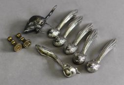 SET OF SIX BIRD PATTERN ELECTROPLATED KNIFE RESTS, together with an ELECTROPLATED MODEL OF A MOUSE