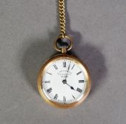 SWISS 14K GOLD FOB WATCH with keyless movement, white roman dial inscribed S. Smith & Son, 9 Strand,