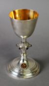 VICTORIAN ENGRAVED SILVER CHALICE BY THOMAS TURNER & Co, with gilt interior to the cup, set above