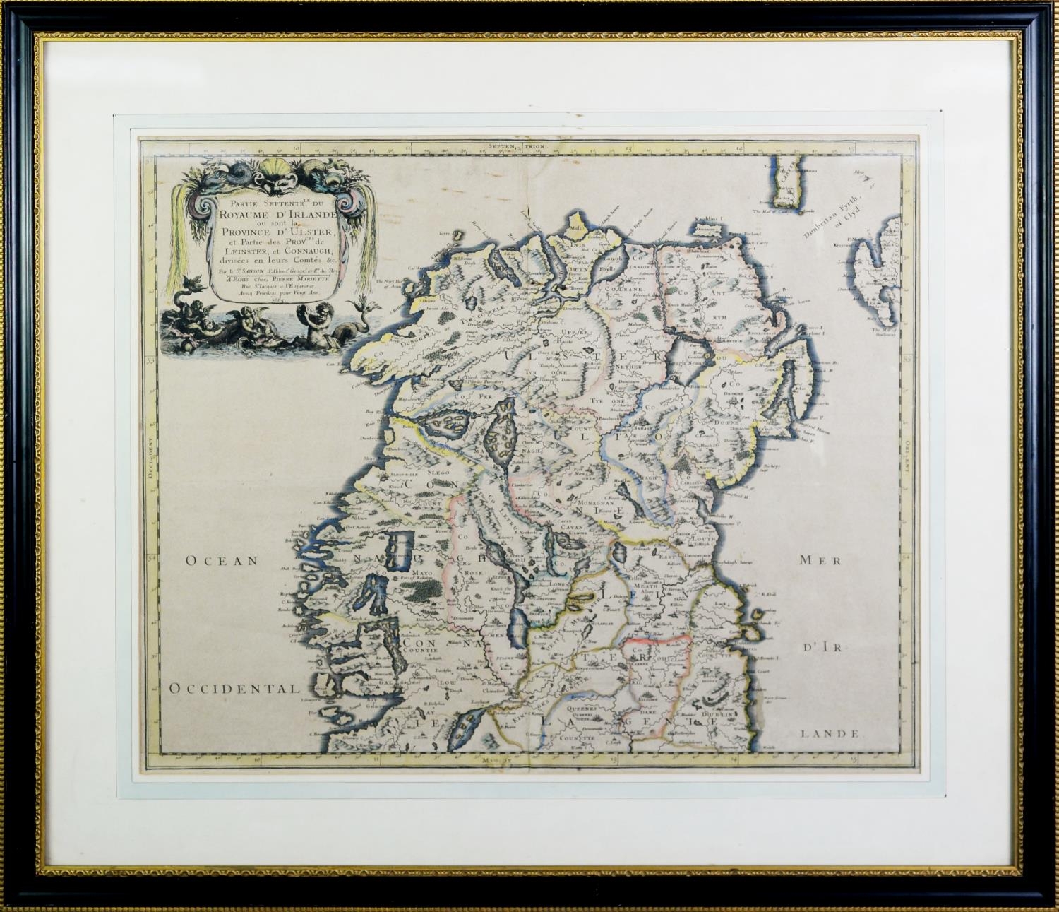 17TH CENTURY MAP OF IRELAND, Partie septentr, le du royaume d'Irlande, ou sont la province d'Ulster, - Image 2 of 2