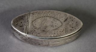 GEORGE III BRIGHT CUT SILVER SNUFF BOX BY SAMUEL PEMBERTON, of elliptical form with part, flat