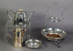 EARLY 20th CENTURY ELECTRO-PLATED TWO TIER CAKE STAND, a late Victorian EPBM TEAPOT and an ELECTRO-