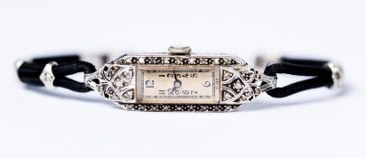 LADY’S VERTEX, SWISS, PLATINUM AND DIAMOND VINTAGE WRISTWATCH, with cord strap, circa 1934, in case