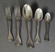 FIFTY FOUR PIECE VICTORIAN SILVER PART SERVICE OF TABLE CUTLERY FOR TWELVE PERSONS BY GEORGE
