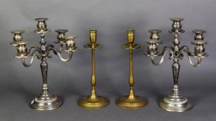 PAIR OF ELECTROPLATED FOUR BRANCH, FIVE LIGHT CANDELABRAS, 14 ¼” (36.2cm) high, together with a