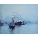 MONTAGUE DAWSON, three artists signed colour prints, seascapes with sailing vessels, signed in