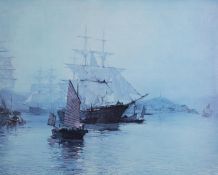 MONTAGUE DAWSON, three artists signed colour prints, seascapes with sailing vessels, signed in