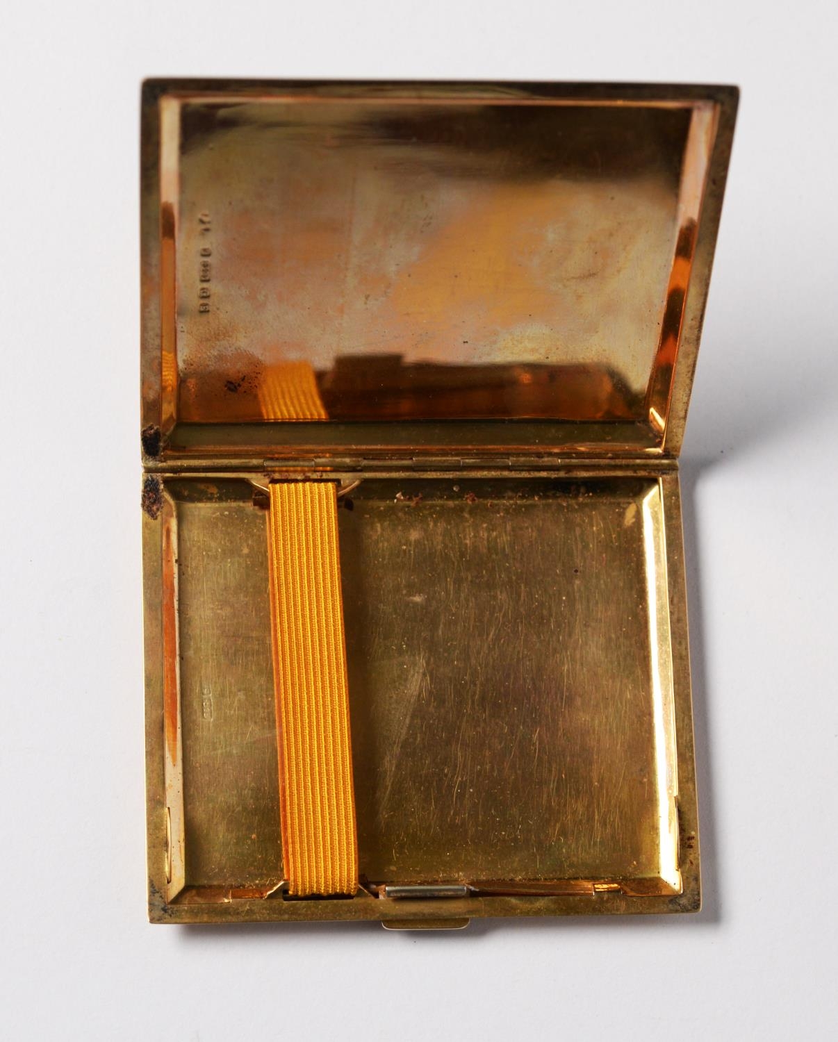9ct GOLD POCKET CIGARETTE CASE, oblong with canted borders, all-over engine turned decoration, the - Image 2 of 2
