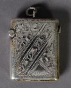 EDWARD VII ENGRAVED SILVER VESTA CASE, decorated with flower heads and foliate scrolls, Chester