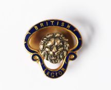 9ct GOLD AND BLUE ENAMELLED AND A LION’S HEAD BRITISH LEGION LAPEL BADGE, 4.8gms