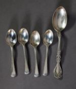 GEORGE V SET OF FOUR SILVER FEATHER EDGE TEASPOONS, Birmingham 1935, together with a STERLING SILVER