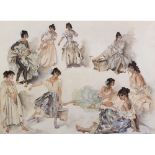 SIR WILLIAM RUSSEL FLINT, signed colour print, studies of nine female figures, signed lower right in