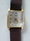 GENT'S SORNA SWISS GOLD PLATED WRISTWATCH, with 15 rubies movement, square silvered arabic dial with