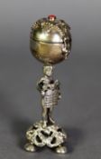 NINETEENTH CENTURY RUSSIAN (840 STANDARD) SILVER COLOURED METAL FIGURAL PEPPERETTE, modelled as a