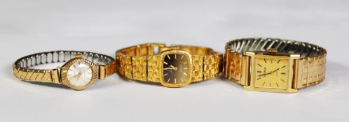LADY'S SEKONDA MID-SIZE GOLD PLATED WRISTWATCH with 17 jewels mechanical movement, oblong dial