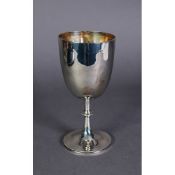 VICTORIAN SILVER TROPHY CUP, of typical form with beaded border and central knop, 8 ¼” (21cm)