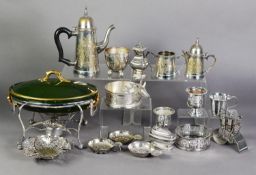 SELECTION OF ELECTRO-PLATE including wine tasters, coaster, table cigarette lighter, coffee pot, a