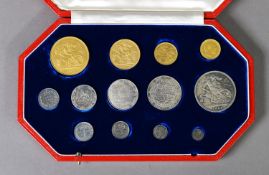 EDWARD VII CASED CORONATION THIRTEEN SPECIMEN COINS SET,1902, comprising: FOUR GOLD CONS: FIVE