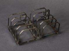 GEORGE VI PAIR OF BACHELOR’S SILVER FOUR DIVISION TOAST RACKS BY ELKINGTON & Co, each of angular