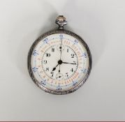 LIP TELEMETER CHRONOGRAPH POCKET WATCH IN HEGUENIN FRERES SILVER NIELLO CASE, crown wind, two-part