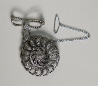 LATE 1950's SILVER and MARCASITE BOWED RIBBON suspended LADY'S LAPEL WATCH, with TITUS MOVEMENT