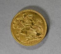 EDWARD VII 1908 GOLD FULL SOVEREIGN (Perth Mint) (EF)