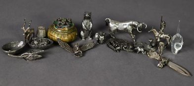 FIFTEEN MINIATURE/ SMALL WHITE METAL OR ELECTROPLATED ITEMS, mainly models of animals, (15)