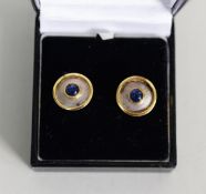 PAIR OF 18ct GOLD TWO-COLOUR DISC EARRINGS, having yellow gold borders and matt white gold