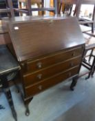 MID TWENTIETH CENTURY MAHOGANY BUREAU, ON CABRIOLE LEGS, 30 1/2" (77.5cm) WIDE