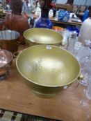 TWO LARGE CHROME BOWLS, WHICH HAVE BEEN PAINTED GOLD, BARCRAFT STAINLESS STEEL ICE BUCKET AND A