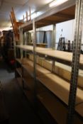 TWO FOUR-TIER ALLOY STORAGE SHELVES BOARDED WITH MDF, 15 ¾” x 35 ½” x 70 ¾” H (40 cm x 90 cm x 180