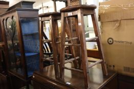 PAIR OF CIRCULAR STAINED WOOD STOOLS