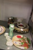 A CHINA MILLENNIUM PLATE AND DISH, A RUSSIAN EMBOSSED SMALL CIRCULAR RELIEF PLAQUE, 'MOCKBA' AND